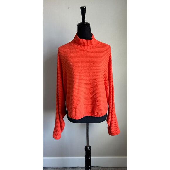 Pilcro Women's Mock Neck Dolman Sleeve Ribbed Orange Cropped Sweater Size XL - Picture 1 of 11